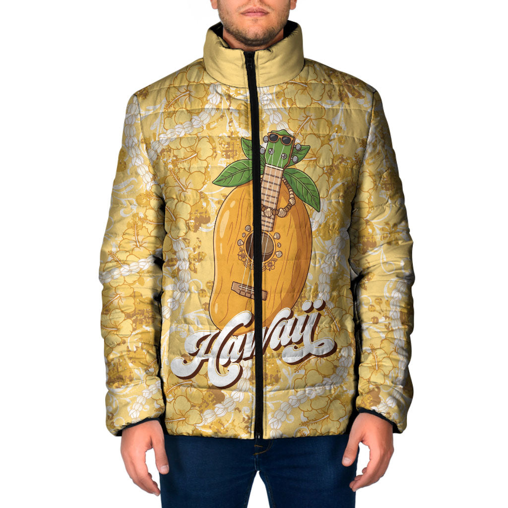 Hawaiian Mango Ukulele Padded Jacket Retro Yellow Hibiscus Pikake Lei