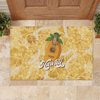Hawaiian Mango Ukulele Rubber Doormat Retro Yellow Hibiscus Pikake Lei