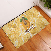 Hawaiian Mango Ukulele Rubber Doormat Retro Yellow Hibiscus Pikake Lei