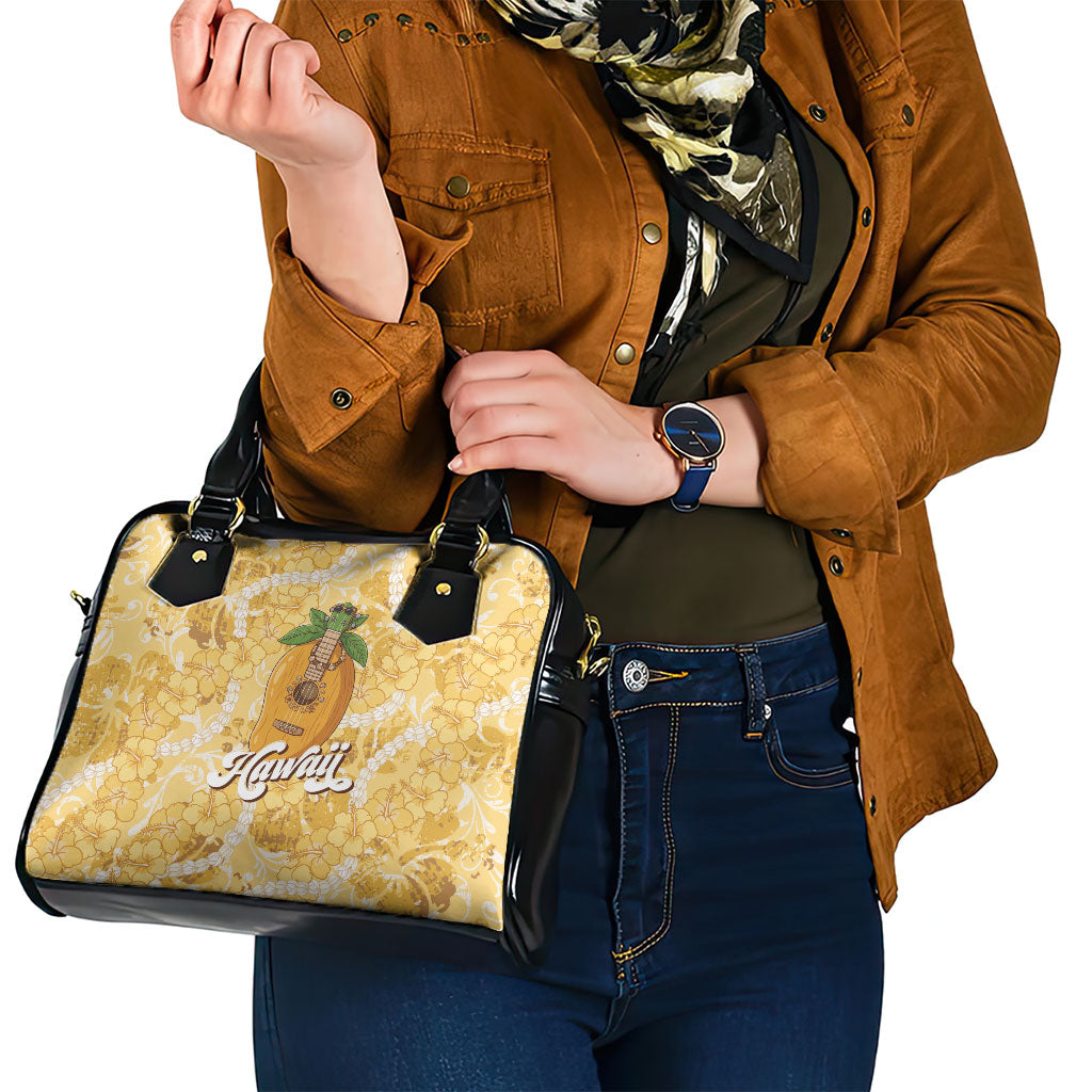 Hawaiian Mango Ukulele Shoulder Handbag Retro Yellow Hibiscus Pikake Lei