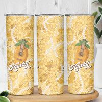 Hawaiian Mango Ukulele Skinny Tumbler Retro Yellow Hibiscus Pikake Lei