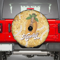 Hawaiian Mango Ukulele Spare Tire Cover Retro Yellow Hibiscus Pikake Lei