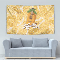 Hawaiian Mango Ukulele Tapestry Retro Yellow Hibiscus Pikake Lei