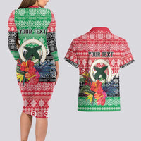 Personalised Vanuatu Joyeux Noel Couples Matching Long Sleeve Bodycon Dress and Hawaiian Shirt Proud To Be a Ni-Van Sand Drawing Art LT9 - Polynesian Pride