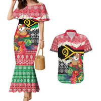 Personalised Vanuatu Joyeux Noel Couples Matching Mermaid Dress and Hawaiian Shirt Proud To Be a Ni-Van Sand Drawing Art LT9 Red - Polynesian Pride