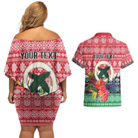 Personalised Vanuatu Joyeux Noel Couples Matching Off Shoulder Short Dress and Hawaiian Shirt Proud To Be a Ni-Van Sand Drawing Art - Polynesian Pride