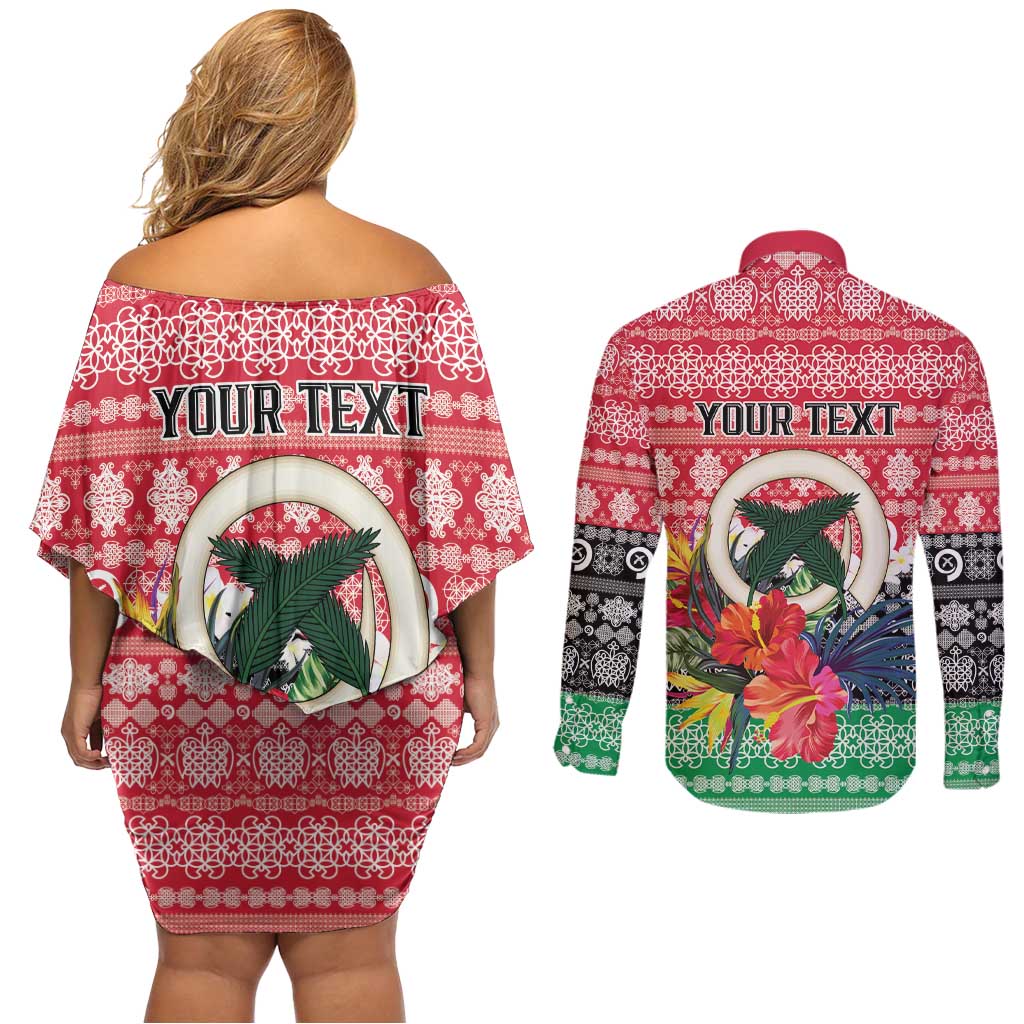 Personalised Vanuatu Joyeux Noel Couples Matching Off Shoulder Short Dress and Long Sleeve Button Shirt Proud To Be a Ni-Van Sand Drawing Art - Polynesian Pride