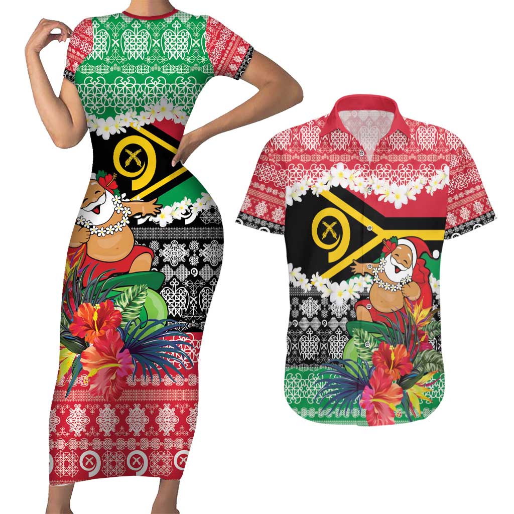 Personalised Vanuatu Joyeux Noel Couples Matching Short Sleeve Bodycon Dress and Hawaiian Shirt Proud To Be a Ni-Van Sand Drawing Art LT9 Red - Polynesian Pride