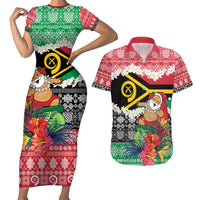 Personalised Vanuatu Joyeux Noel Couples Matching Short Sleeve Bodycon Dress and Hawaiian Shirt Proud To Be a Ni-Van Sand Drawing Art LT9 Red - Polynesian Pride
