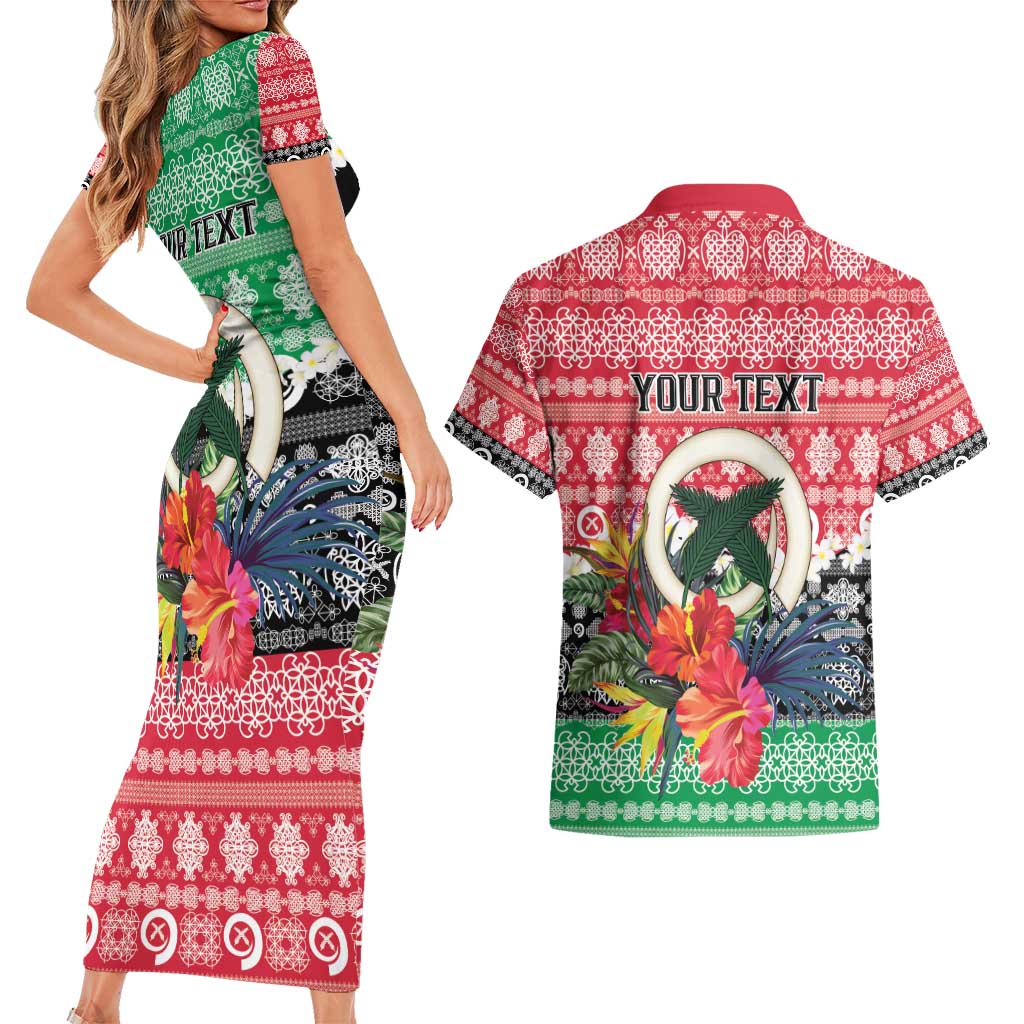 Personalised Vanuatu Joyeux Noel Couples Matching Short Sleeve Bodycon Dress and Hawaiian Shirt Proud To Be a Ni-Van Sand Drawing Art LT9 - Polynesian Pride