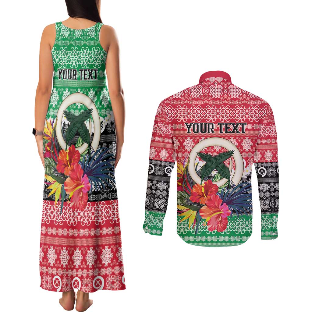 Personalised Vanuatu Joyeux Noel Couples Matching Tank Maxi Dress and Long Sleeve Button Shirt Proud To Be a Ni-Van Sand Drawing Art - Polynesian Pride