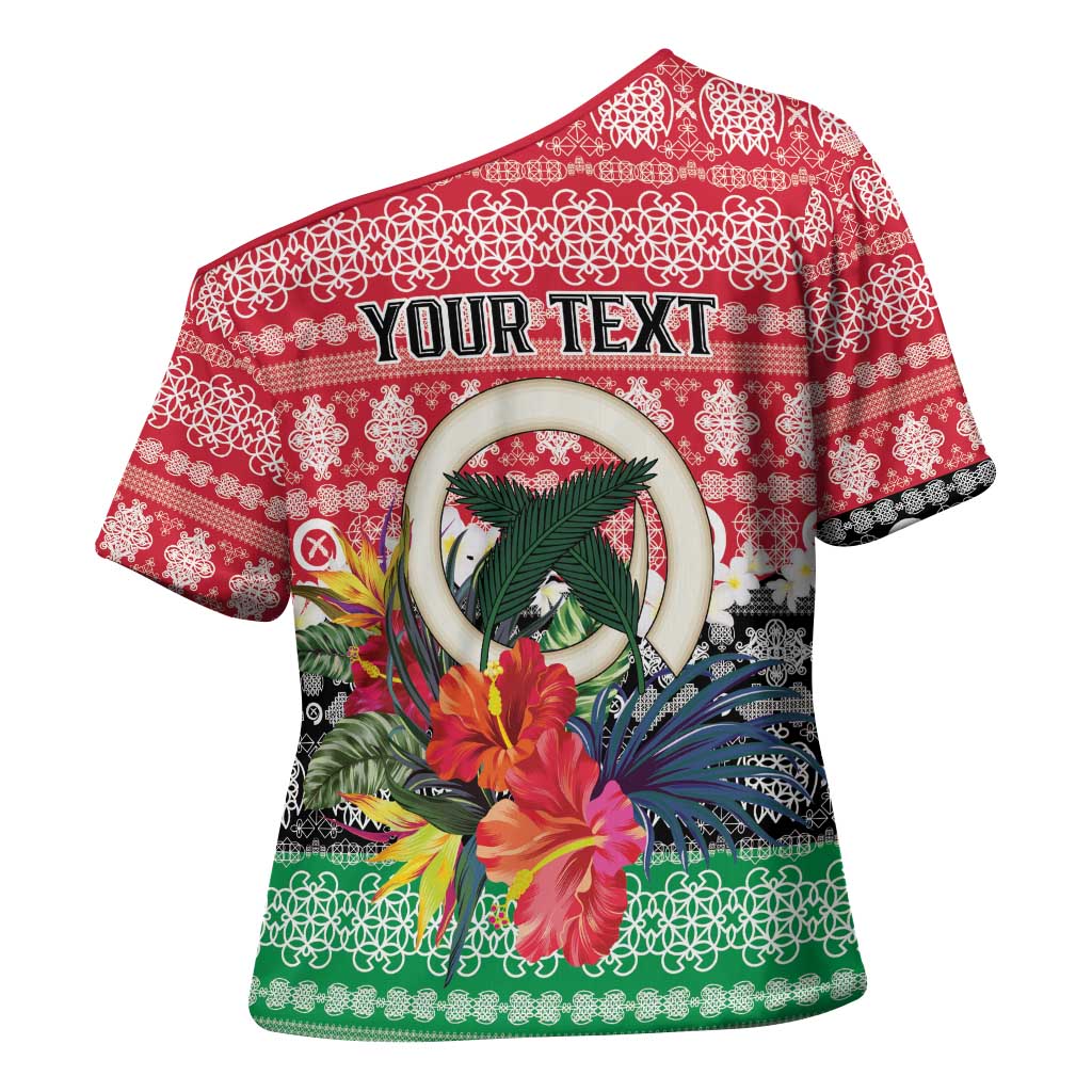 Personalised Vanuatu Joyeux Noel Cross Shoulder Shirt Proud To Be a Ni-Van Sand Drawing Art - Polynesian Pride