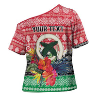Personalised Vanuatu Joyeux Noel Cross Shoulder Shirt Proud To Be a Ni-Van Sand Drawing Art - Polynesian Pride