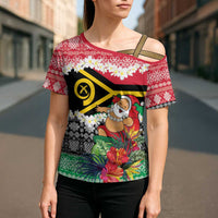 Personalised Vanuatu Joyeux Noel Cross Shoulder Shirt Proud To Be a Ni-Van Sand Drawing Art - Polynesian Pride