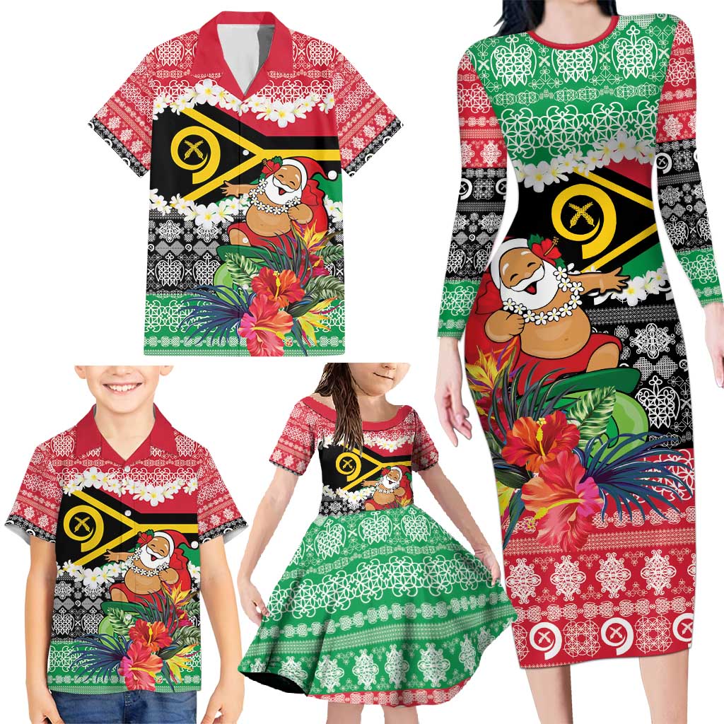 Personalised Vanuatu Joyeux Noel Family Matching Long Sleeve Bodycon Dress and Hawaiian Shirt Proud To Be a Ni-Van Sand Drawing Art LT9 - Polynesian Pride