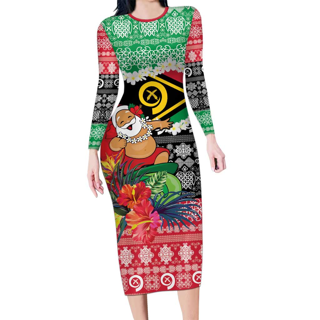 Personalised Vanuatu Joyeux Noel Family Matching Long Sleeve Bodycon Dress and Hawaiian Shirt Proud To Be a Ni-Van Sand Drawing Art LT9 Mom's Dress Red - Polynesian Pride