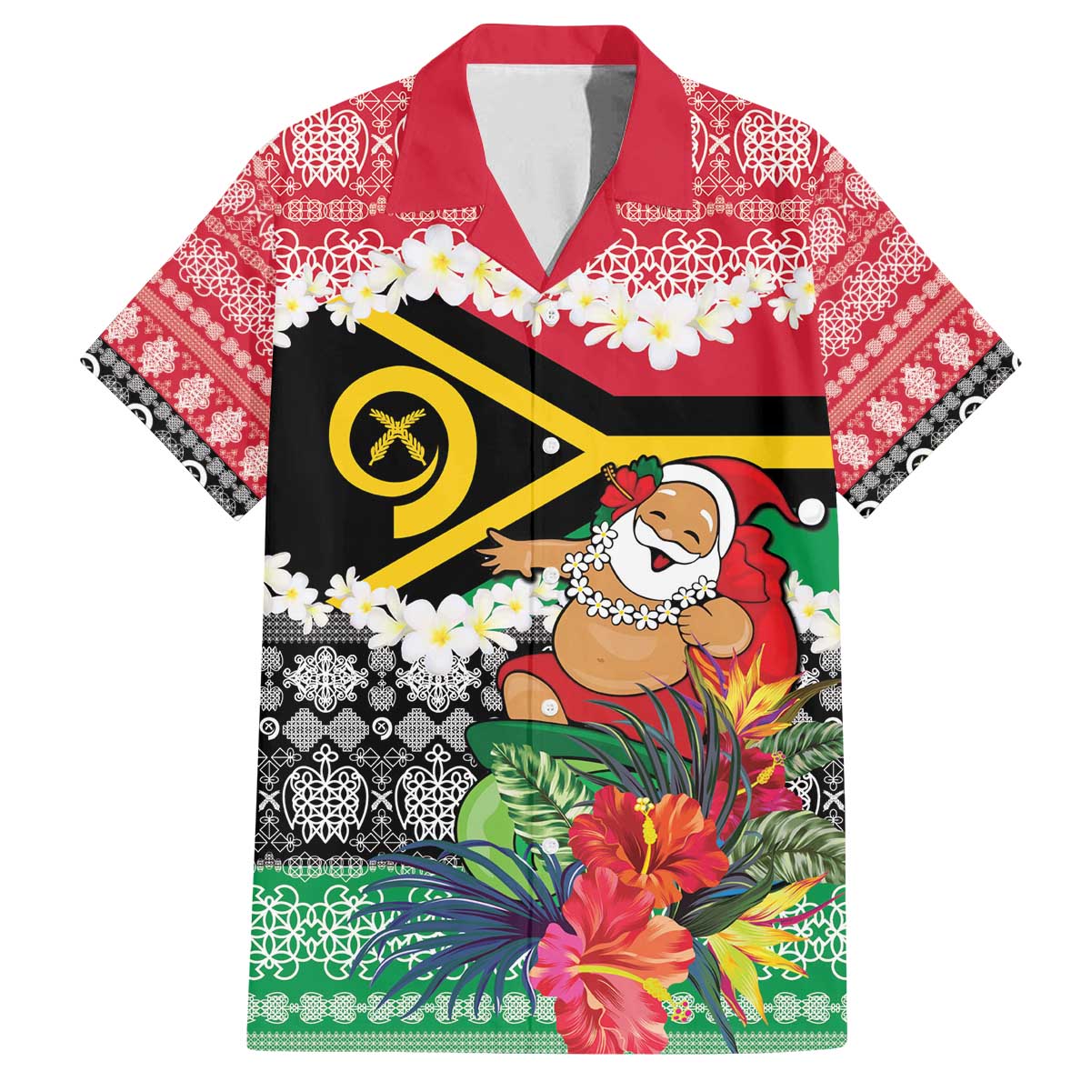 Personalised Vanuatu Joyeux Noel Family Matching Off The Shoulder Long Sleeve Dress and Hawaiian Shirt Proud To Be a Ni-Van Sand Drawing Art LT9 Dad's Shirt - Short Sleeve Red - Polynesian Pride