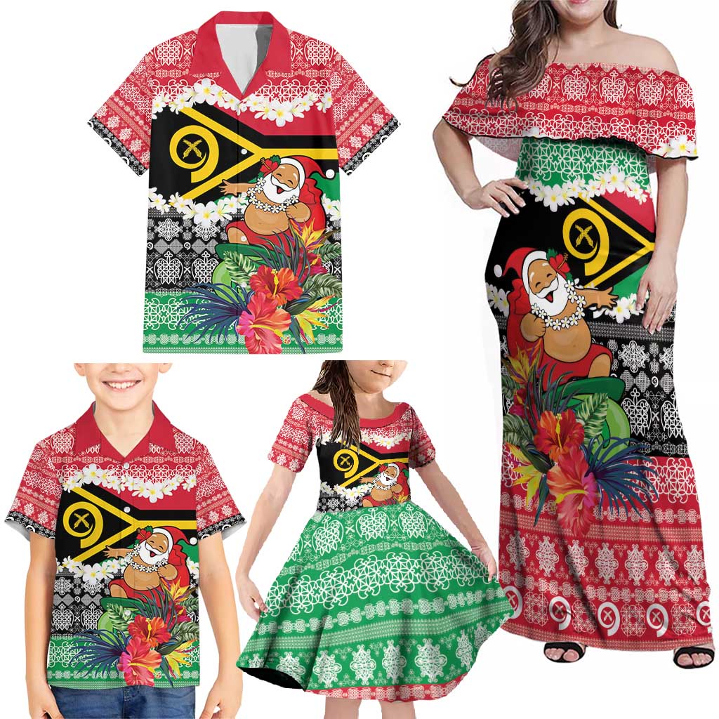 Personalised Vanuatu Joyeux Noel Family Matching Off Shoulder Maxi Dress and Hawaiian Shirt Proud To Be a Ni-Van Sand Drawing Art LT9 - Polynesian Pride