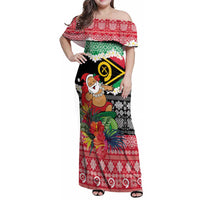 Personalised Vanuatu Joyeux Noel Family Matching Off Shoulder Maxi Dress and Hawaiian Shirt Proud To Be a Ni-Van Sand Drawing Art LT9 Mom's Dress Red - Polynesian Pride