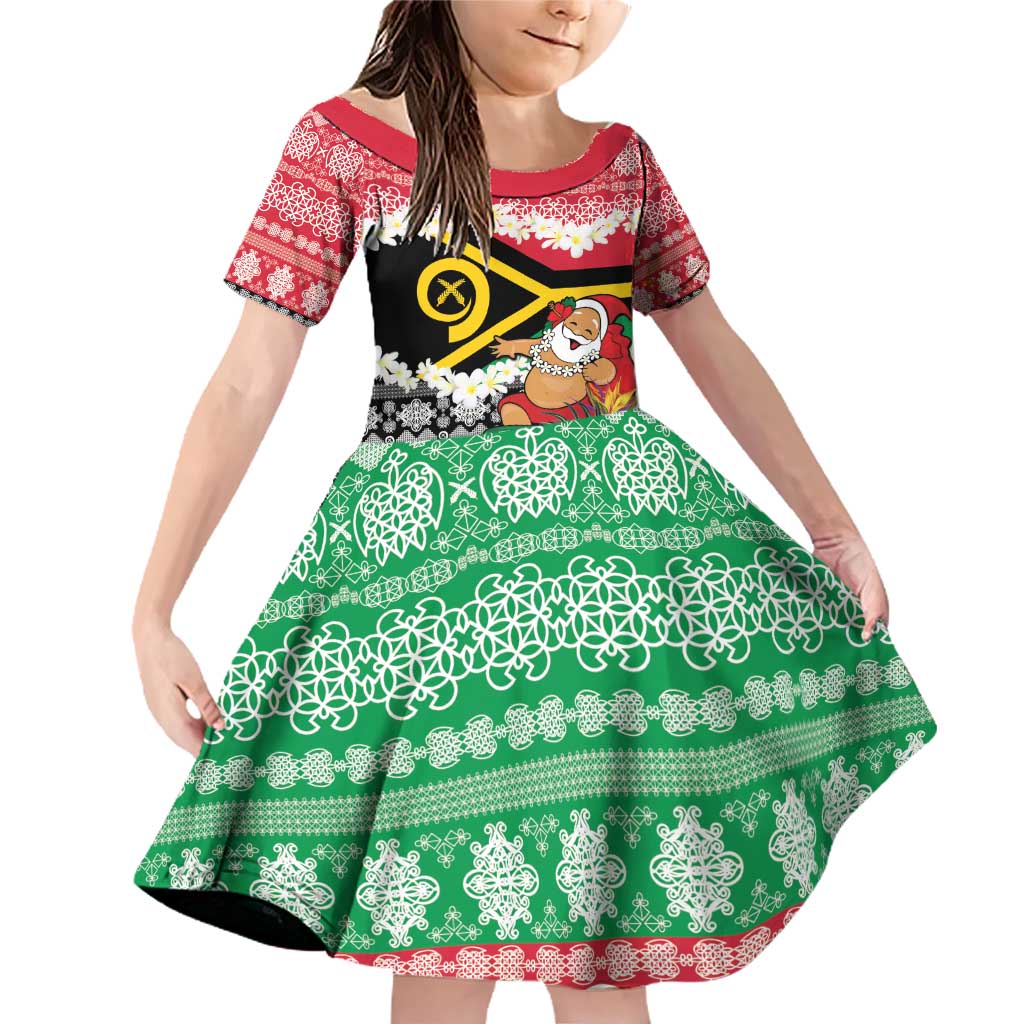 Personalised Vanuatu Joyeux Noel Family Matching Off Shoulder Short Dress and Hawaiian Shirt Proud To Be a Ni-Van Sand Drawing Art LT9 Daughter's Dress Red - Polynesian Pride
