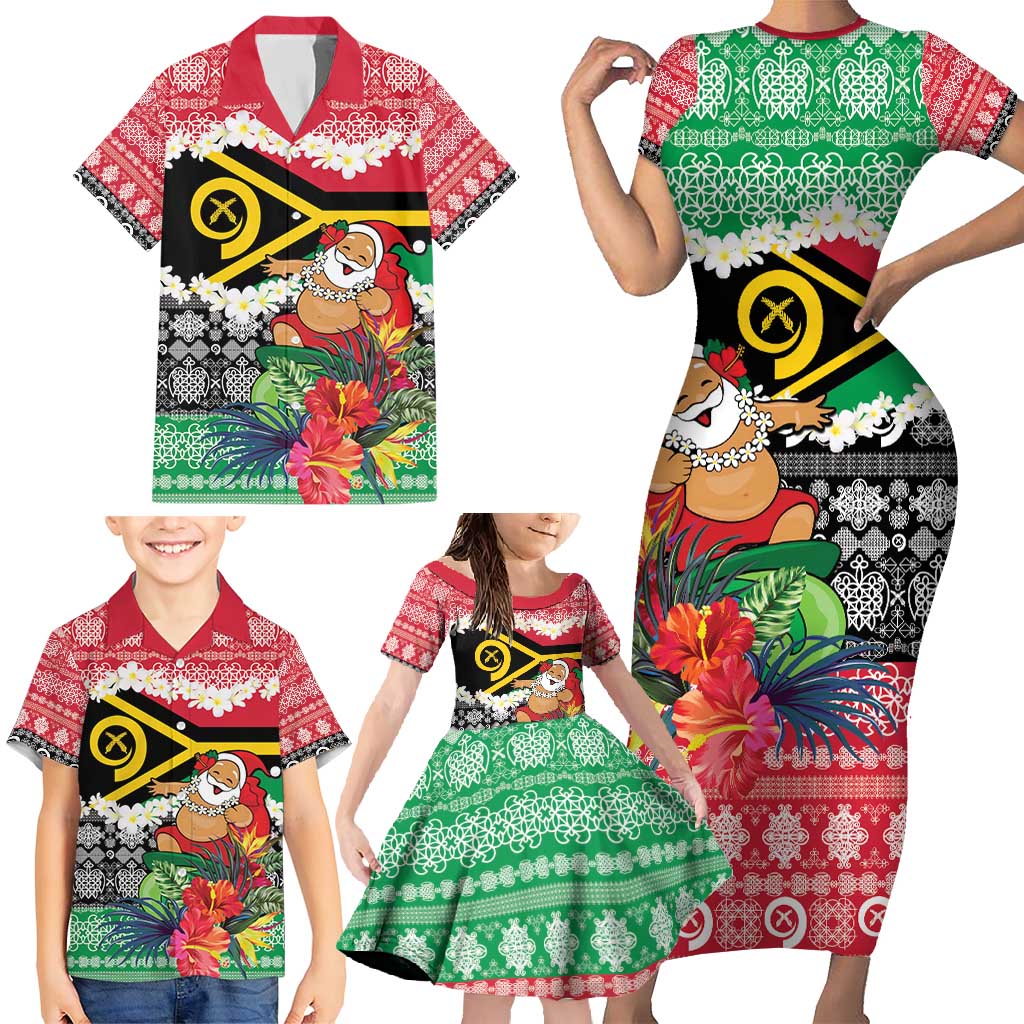 Personalised Vanuatu Joyeux Noel Family Matching Short Sleeve Bodycon Dress and Hawaiian Shirt Proud To Be a Ni-Van Sand Drawing Art LT9 - Polynesian Pride