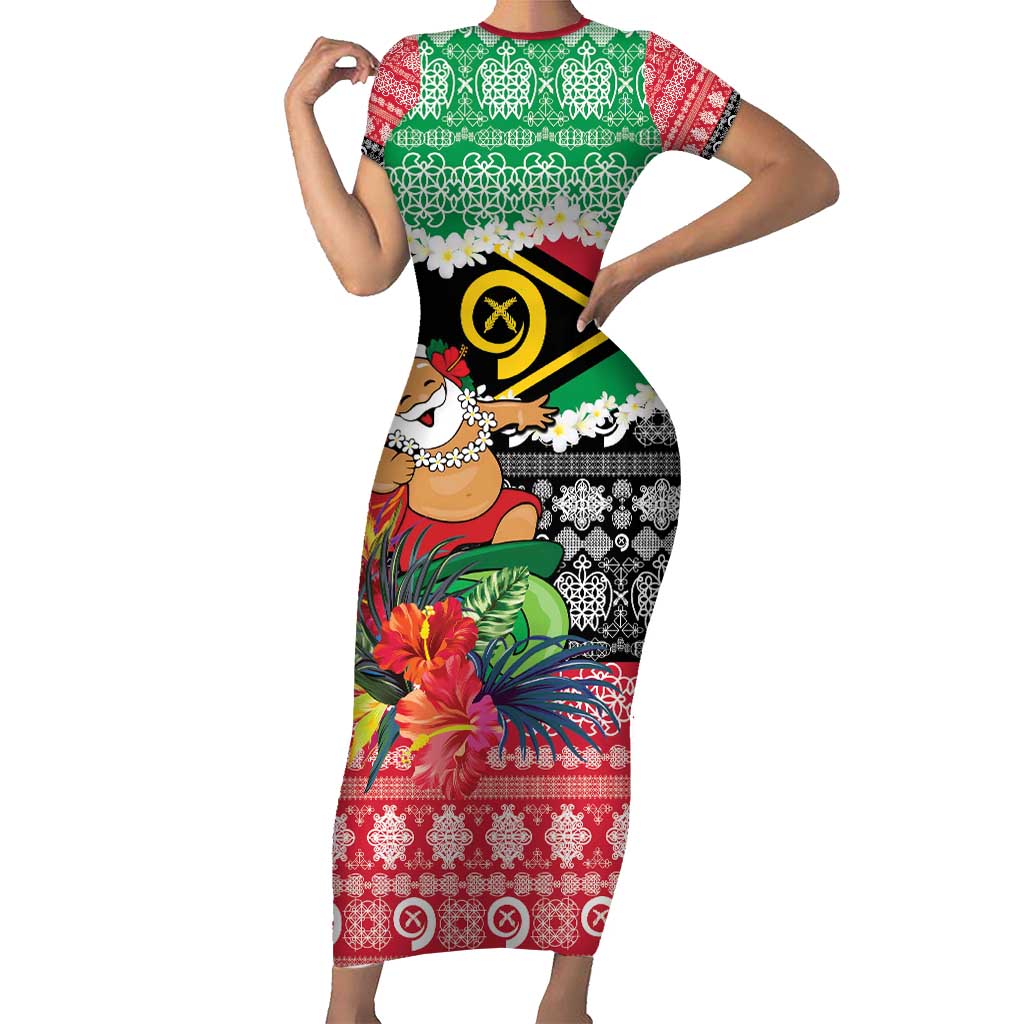 Personalised Vanuatu Joyeux Noel Family Matching Short Sleeve Bodycon Dress and Hawaiian Shirt Proud To Be a Ni-Van Sand Drawing Art LT9 Mom's Dress Red - Polynesian Pride