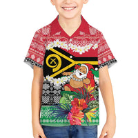 Personalised Vanuatu Joyeux Noel Family Matching Short Sleeve Bodycon Dress and Hawaiian Shirt Proud To Be a Ni-Van Sand Drawing Art LT9 Son's Shirt Red - Polynesian Pride