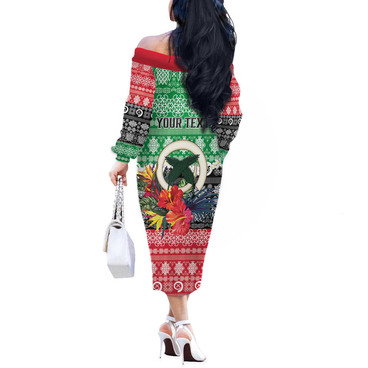 Personalised Vanuatu Joyeux Noel Off The Shoulder Long Sleeve Dress Proud To Be a Ni-Van Sand Drawing Art - Polynesian Pride