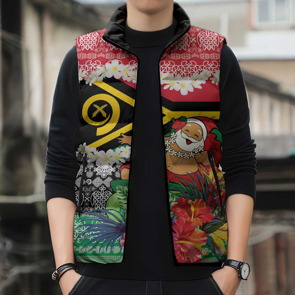 Personalised Vanuatu Joyeux Noel Sleeveless Puffer Jacket Proud To Be a Ni-Van Sand Drawing Art - Polynesian Pride