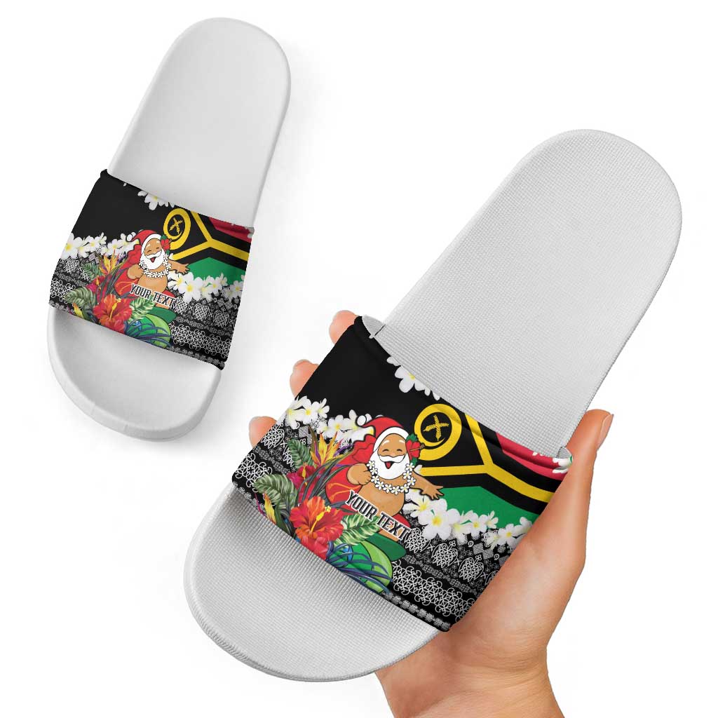 Personalised Vanuatu Joyeux Noel Slide Sandals Proud To Be a Ni-Van Sand Drawing Art - Polynesian Pride