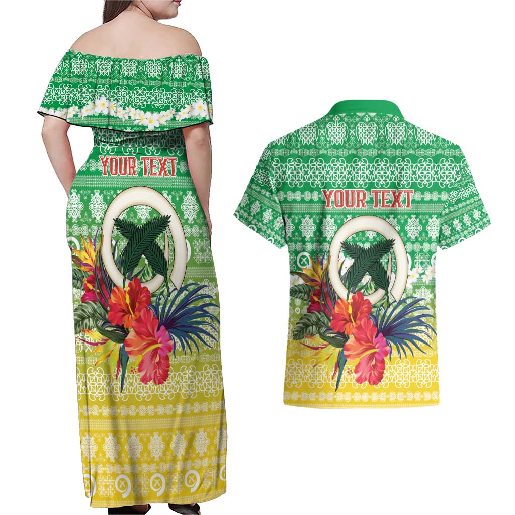 Personalised Malampa Joyeux Noel Couples Matching Off Shoulder Maxi Dress and Hawaiian Shirt Proud To Be a Ni-Van Sand Drawing Art LT9 - Polynesian Pride