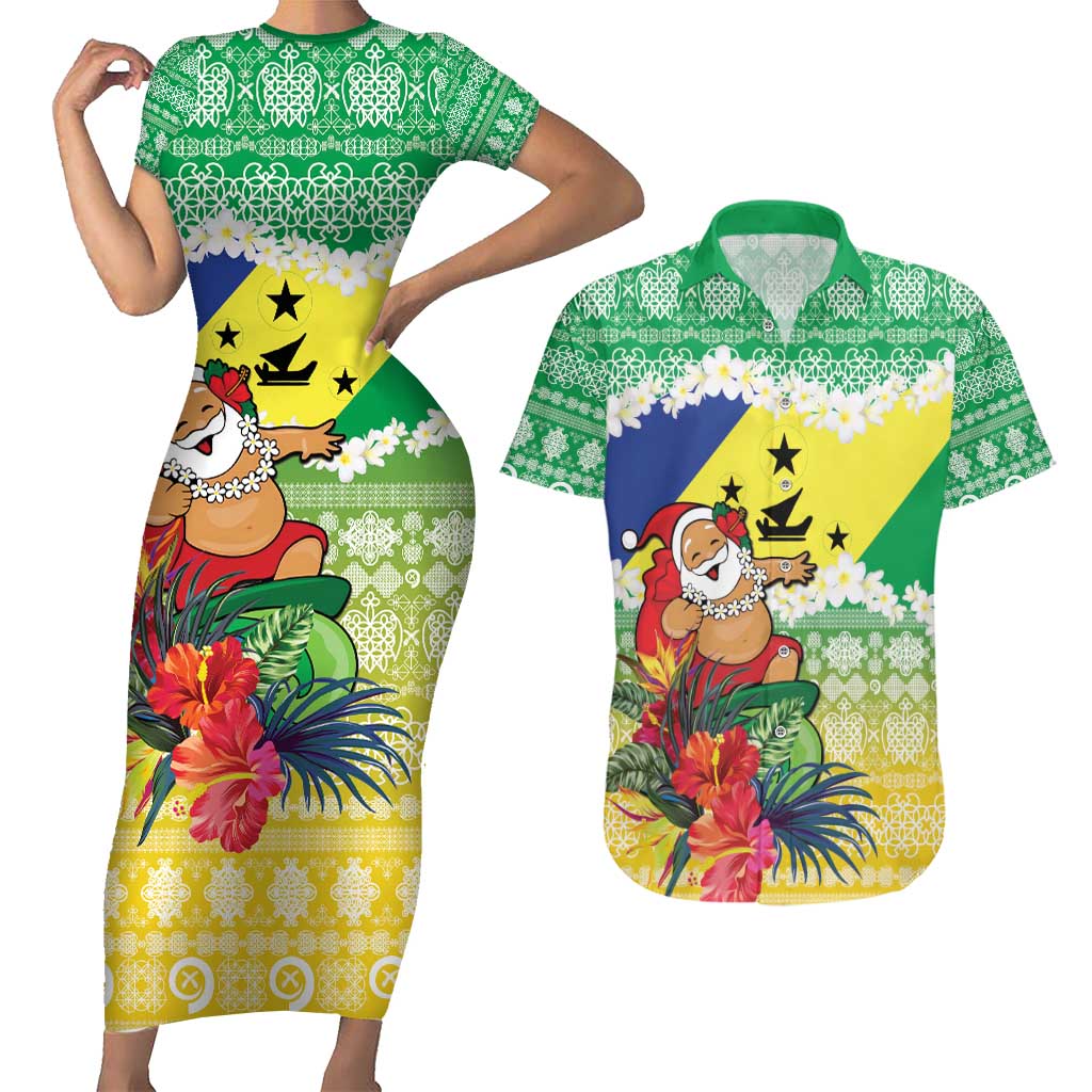 Personalised Malampa Joyeux Noel Couples Matching Short Sleeve Bodycon Dress and Hawaiian Shirt Proud To Be a Ni-Van Sand Drawing Art LT9 Lime - Polynesian Pride