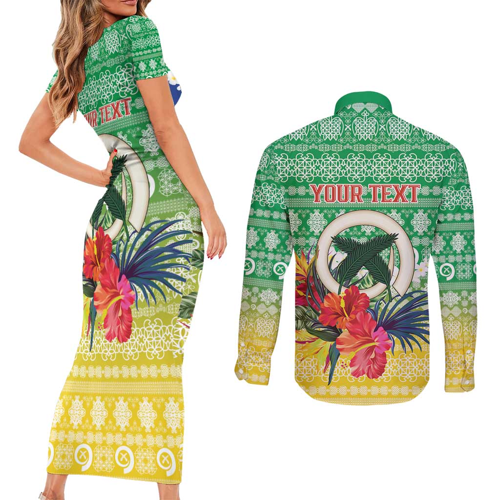 Personalised Malampa Joyeux Noel Couples Matching Short Sleeve Bodycon Dress and Long Sleeve Button Shirt Proud To Be a Ni-Van Sand Drawing Art LT9 - Polynesian Pride