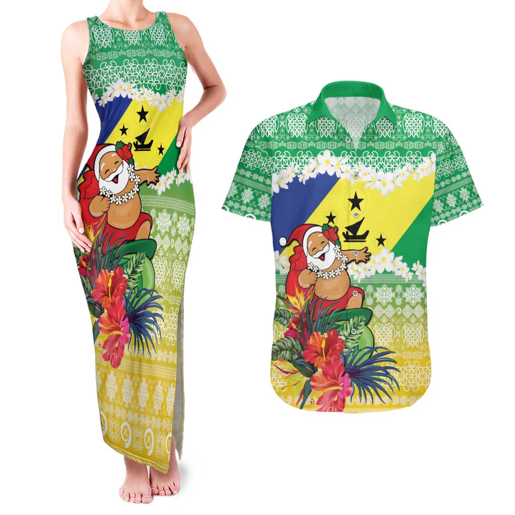 Personalised Malampa Joyeux Noel Couples Matching Tank Maxi Dress and Hawaiian Shirt Proud To Be a Ni-Van Sand Drawing Art LT9 Lime - Polynesian Pride