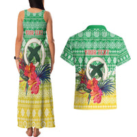 Personalised Malampa Joyeux Noel Couples Matching Tank Maxi Dress and Hawaiian Shirt Proud To Be a Ni-Van Sand Drawing Art LT9 - Polynesian Pride