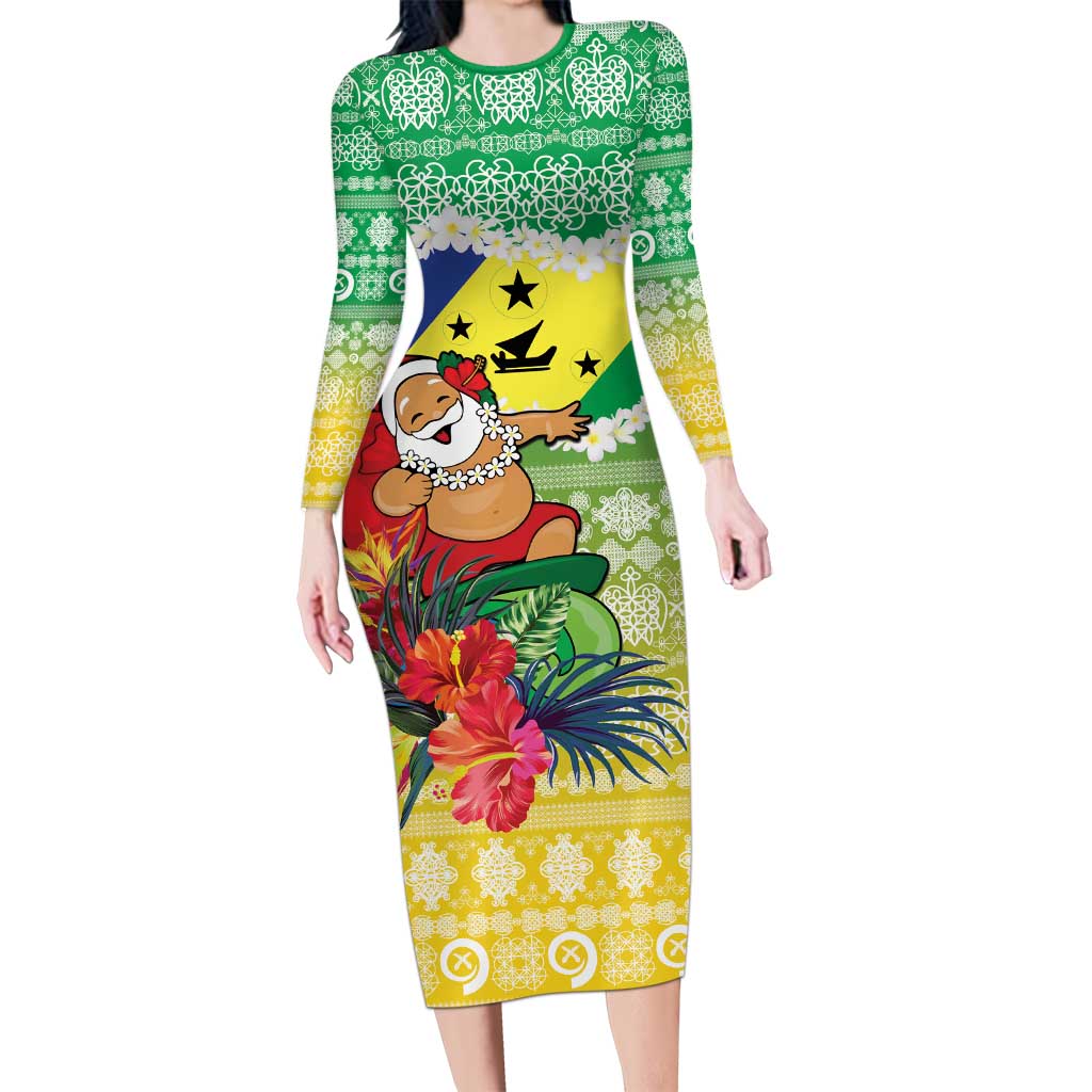 Personalised Malampa Joyeux Noel Family Matching Long Sleeve Bodycon Dress and Hawaiian Shirt Proud To Be a Ni-Van Sand Drawing Art LT9 Mom's Dress Lime - Polynesian Pride