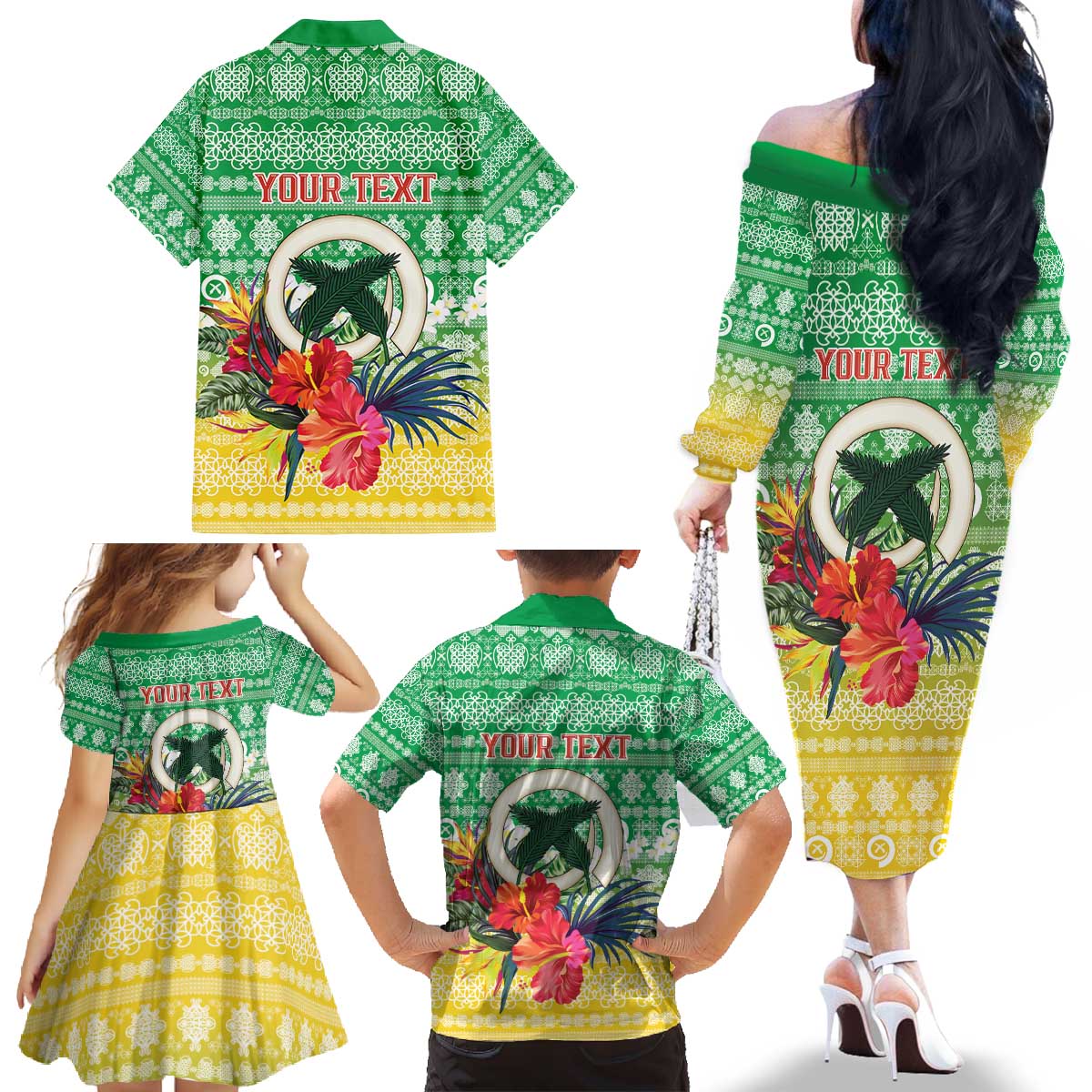 Personalised Malampa Joyeux Noel Family Matching Off The Shoulder Long Sleeve Dress and Hawaiian Shirt Proud To Be a Ni-Van Sand Drawing Art LT9 - Polynesian Pride