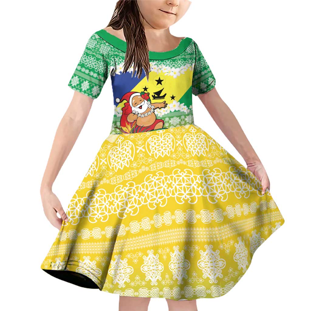 Personalised Malampa Joyeux Noel Family Matching Off Shoulder Short Dress and Hawaiian Shirt Proud To Be a Ni-Van Sand Drawing Art LT9 Daughter's Dress Lime - Polynesian Pride