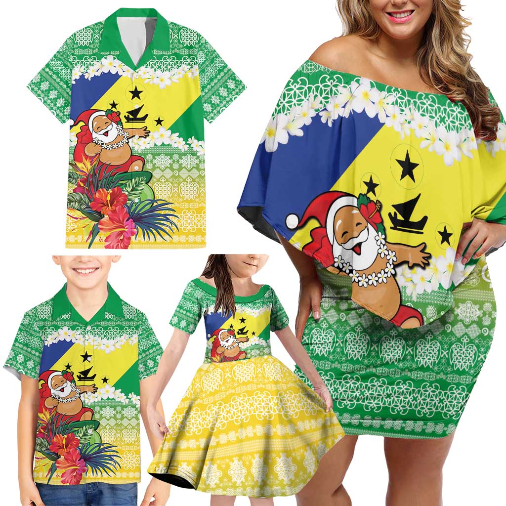 Personalised Malampa Joyeux Noel Family Matching Off Shoulder Short Dress and Hawaiian Shirt Proud To Be a Ni-Van Sand Drawing Art LT9 - Polynesian Pride