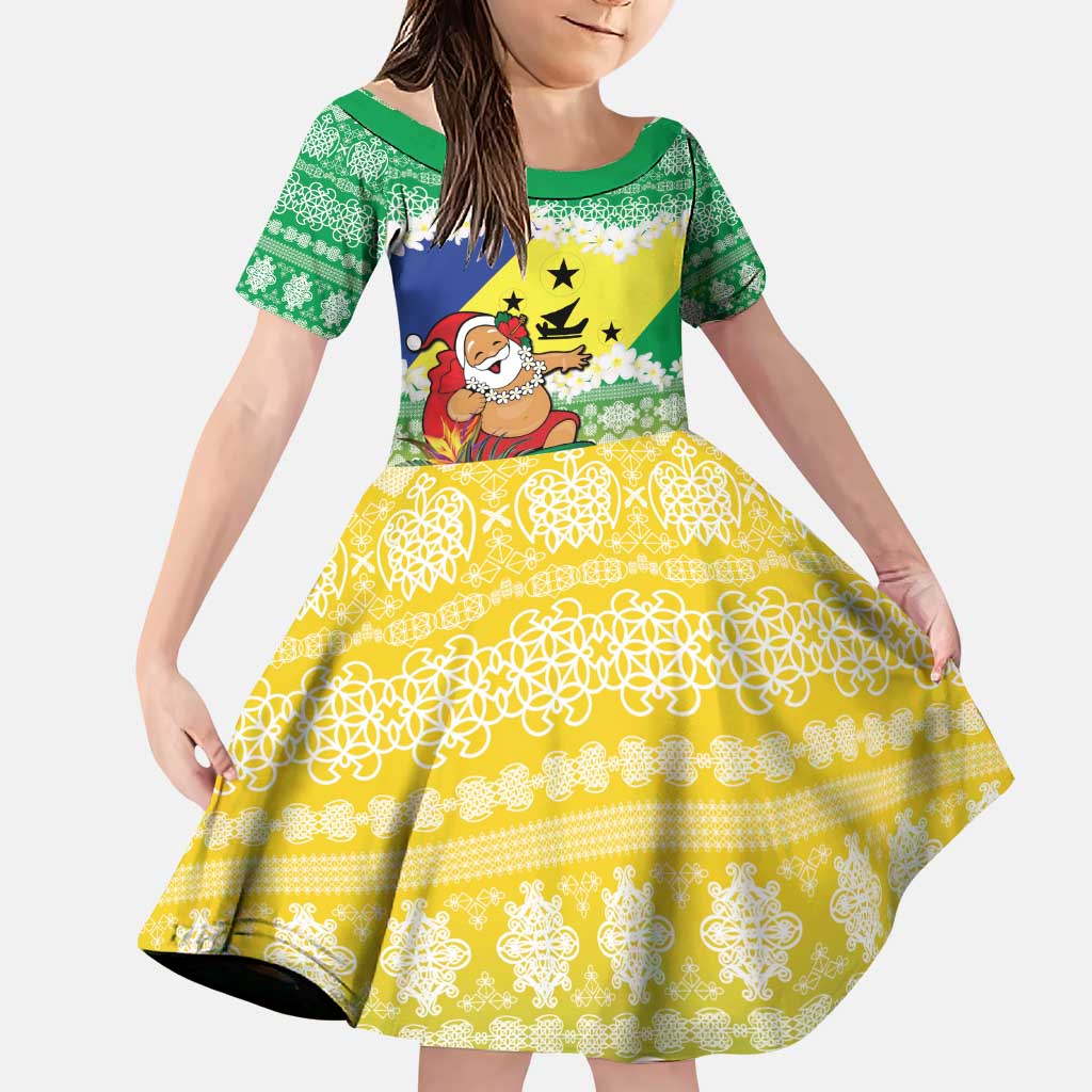 Personalised Malampa Joyeux Noel Family Matching Puletasi and Hawaiian Shirt Proud To Be a Ni-Van Sand Drawing Art LT9 Daughter's Dress Lime - Polynesian Pride