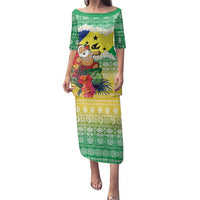 Personalised Malampa Joyeux Noel Family Matching Puletasi and Hawaiian Shirt Proud To Be a Ni-Van Sand Drawing Art LT9 Mom's Dress Lime - Polynesian Pride