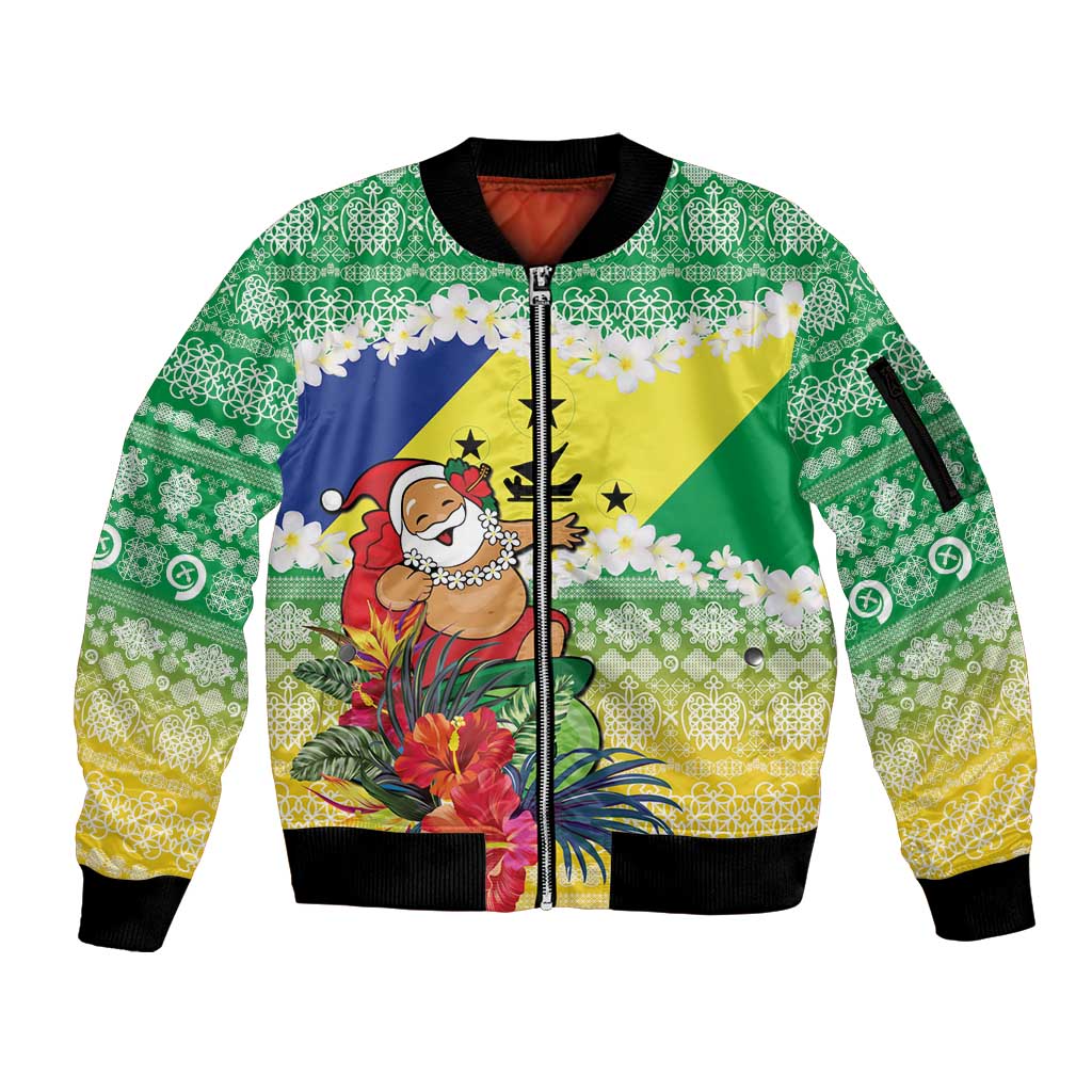 Personalised Malampa Joyeux Noel Sleeve Zip Bomber Jacket Proud To Be a Ni-Van Sand Drawing Art LT9 Unisex Lime - Polynesian Pride