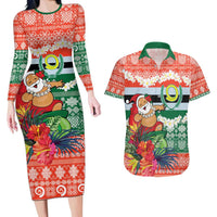 Personalised Penama Joyeux Noel Couples Matching Long Sleeve Bodycon Dress and Hawaiian Shirt Proud To Be a Ni-Van Sand Drawing Art LT9 Red - Polynesian Pride