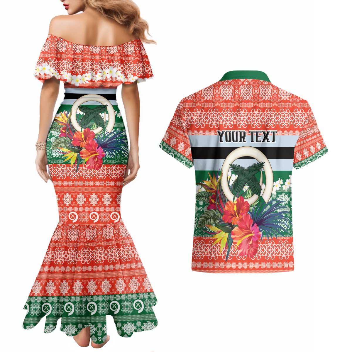 Personalised Penama Joyeux Noel Couples Matching Mermaid Dress and Hawaiian Shirt Proud To Be a Ni-Van Sand Drawing Art LT9 - Polynesian Pride