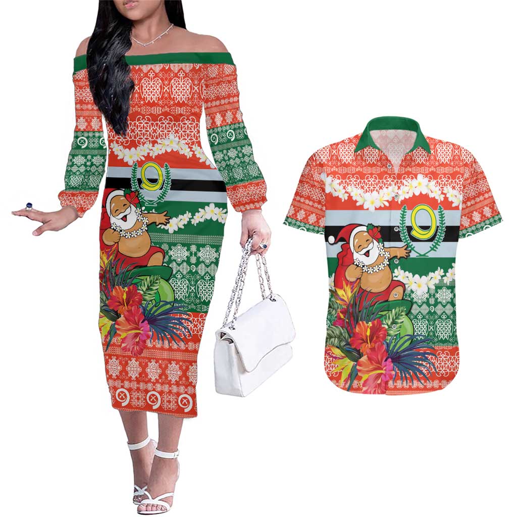 Personalised Penama Joyeux Noel Couples Matching Off The Shoulder Long Sleeve Dress and Hawaiian Shirt Proud To Be a Ni-Van Sand Drawing Art LT9 Red - Polynesian Pride
