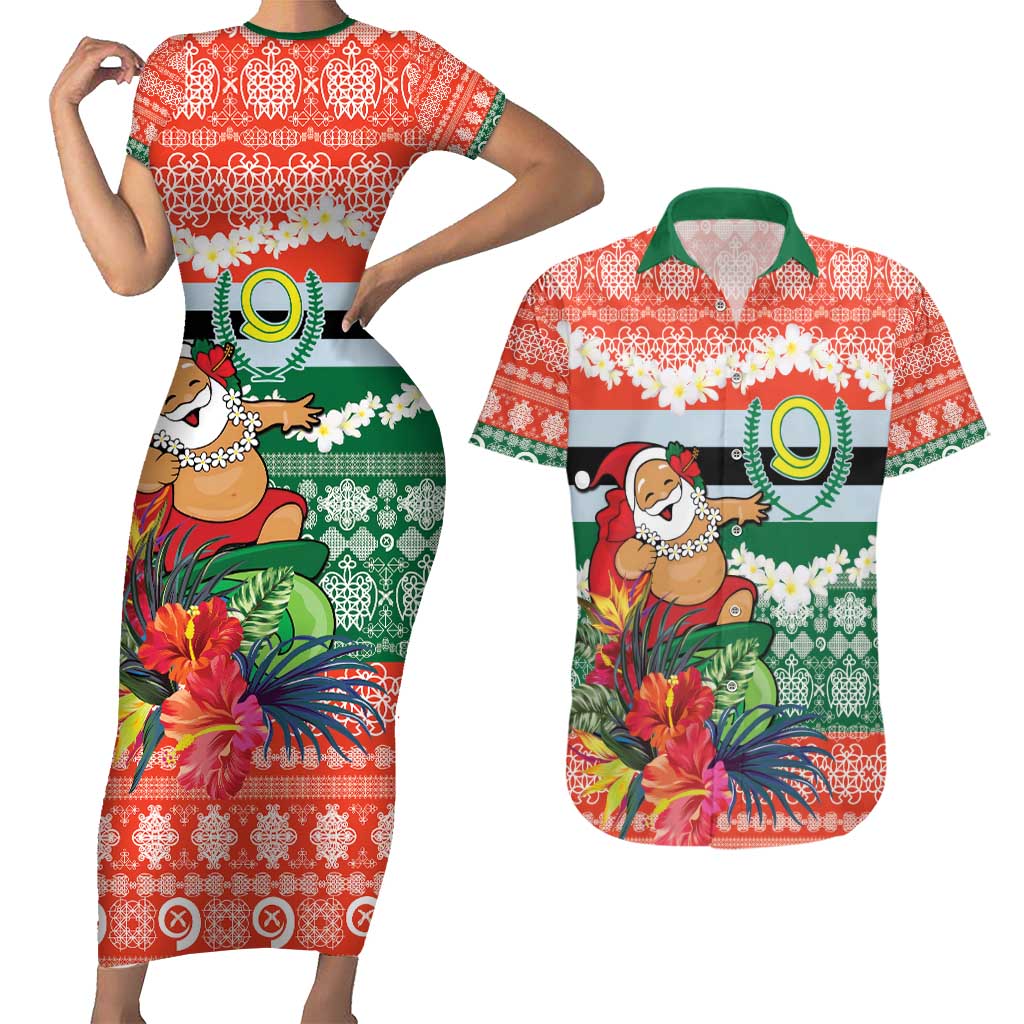 Personalised Penama Joyeux Noel Couples Matching Short Sleeve Bodycon Dress and Hawaiian Shirt Proud To Be a Ni-Van Sand Drawing Art LT9 Red - Polynesian Pride