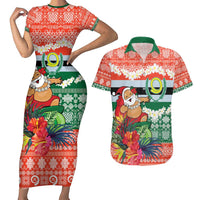Personalised Penama Joyeux Noel Couples Matching Short Sleeve Bodycon Dress and Hawaiian Shirt Proud To Be a Ni-Van Sand Drawing Art LT9 Red - Polynesian Pride