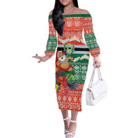 Personalised Penama Joyeux Noel Family Matching Off The Shoulder Long Sleeve Dress and Hawaiian Shirt Proud To Be a Ni-Van Sand Drawing Art LT9 Mom's Dress Red - Polynesian Pride