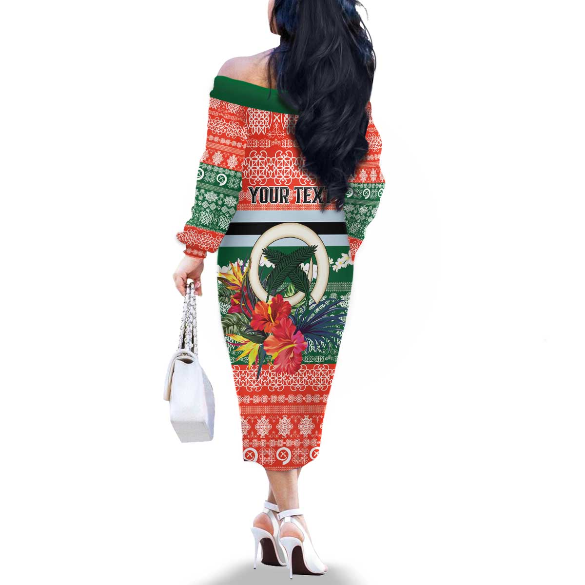 Personalised Penama Joyeux Noel Family Matching Off The Shoulder Long Sleeve Dress and Hawaiian Shirt Proud To Be a Ni-Van Sand Drawing Art LT9 - Polynesian Pride