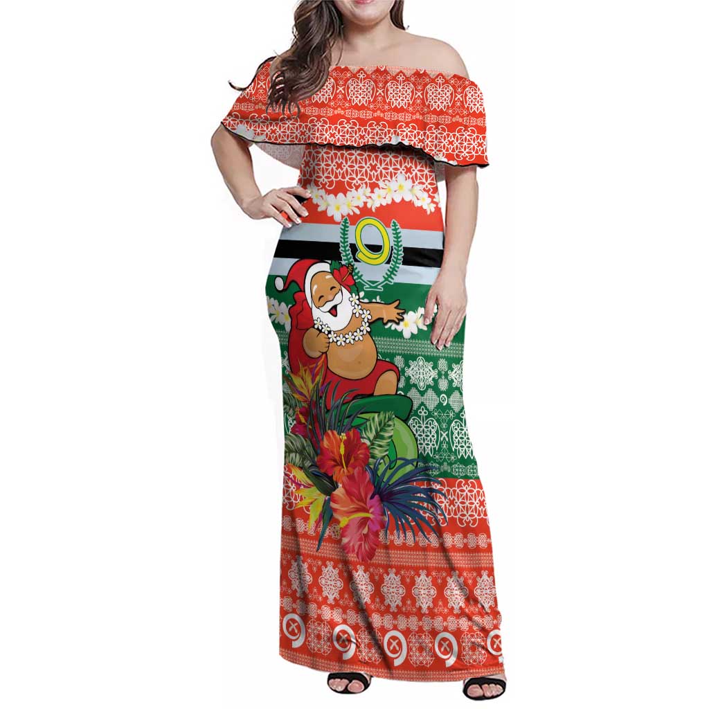 Personalised Penama Joyeux Noel Family Matching Off Shoulder Maxi Dress and Hawaiian Shirt Proud To Be a Ni-Van Sand Drawing Art LT9 Mom's Dress Red - Polynesian Pride